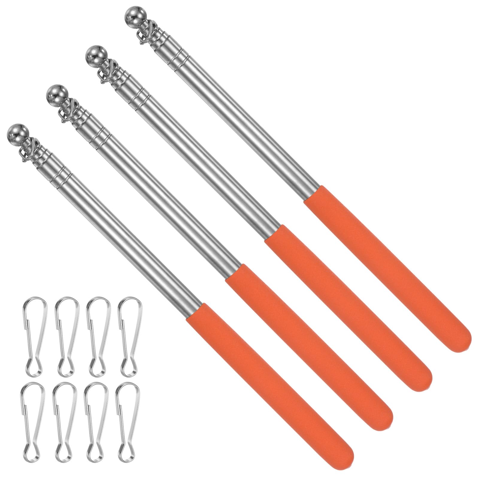 PATIKIL 4 Feet Telescopic Handheld Flagpoles, 4 Pack Stainless Steel Extendable Portable Guide Flag Pole with 2 Clips for Tour Guides Teacher Pointer, Orange