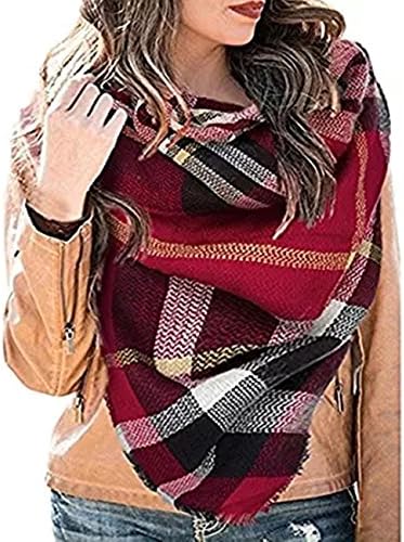 Women's Stylish Warm Plaid Cape Blanket Scarf Gorgeous Wrap Shawl (55“ 55”, Wine Red)