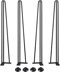 SMARTSTANDARD 34" Heavy Duty Hairpin Coffee Table Legs（Set of 4). Metal Home DIY Projects for Furniture, with Rubber Floor Protectors, Bright Black