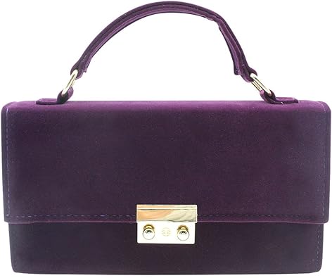 purple suede clutch bag