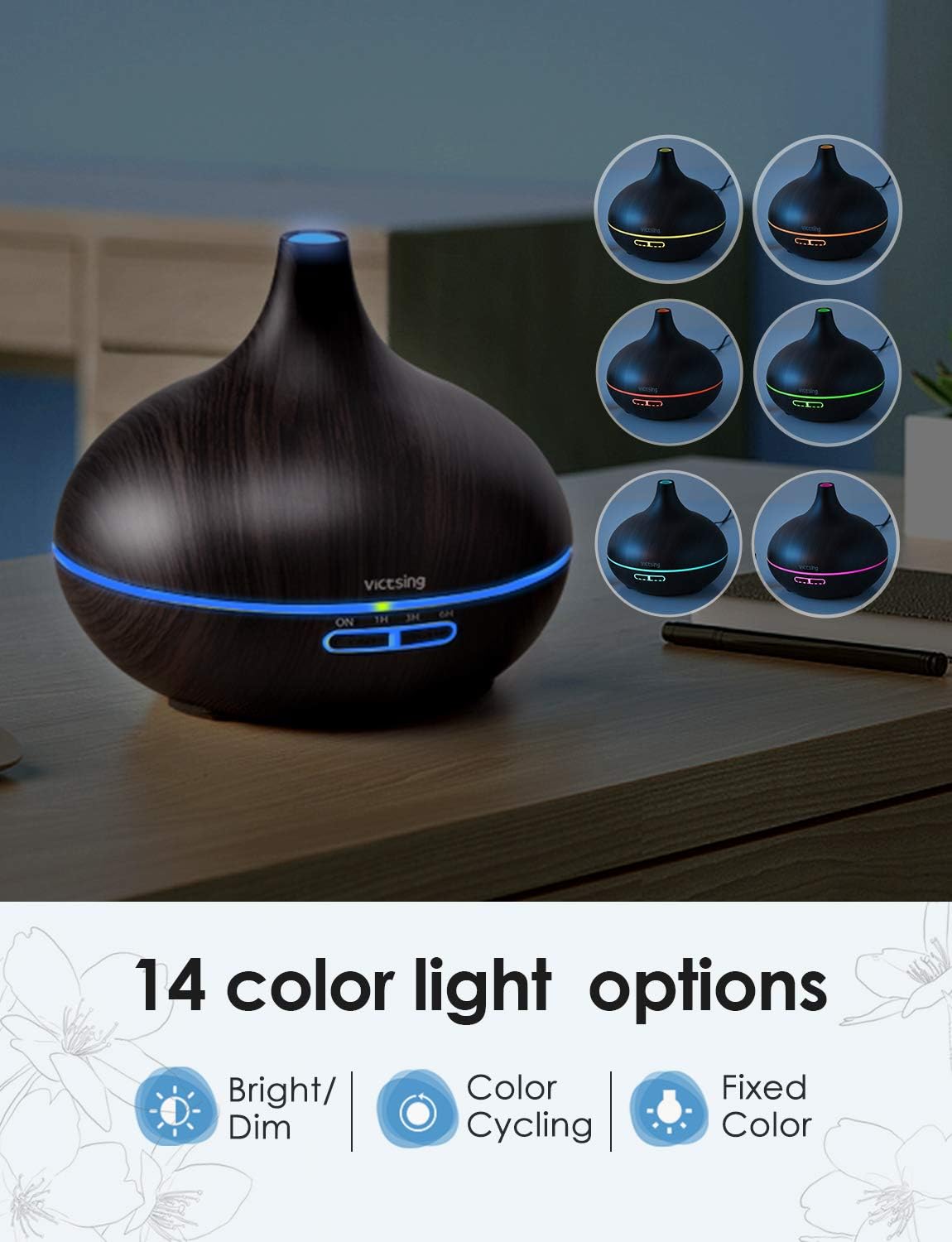 VicTsing 500ml Essential Oil Diffuser with Oils, Aromatherapy Diffuser with Essential Oil Set, Diffusers for Essential Oils with Auto Shut-Off, 4 Timer, Gift Set for Home, Dark Brown: Home & Kitchen