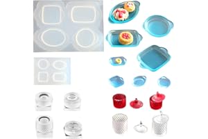 BROVITI 4Pcs Mini Plate and Mini Jar Resin Silicone Molds Set 3D Tiny Cute Plate Jar Epoxy Casting Molds DIY Micro Resin Dollhouse Kitchen Miniatures Landscape Decor