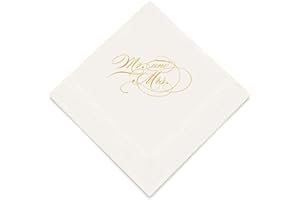 Weddingstar 3-Ply Gold Foil Cocktail Napkins White - Mr and Mrs Script