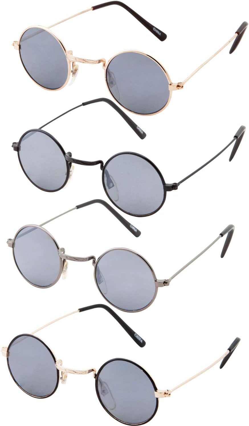 4 PACK Kids Child Size Sunglasses Baby Hippie Round Circle Lens Metal (Ages 2-6)