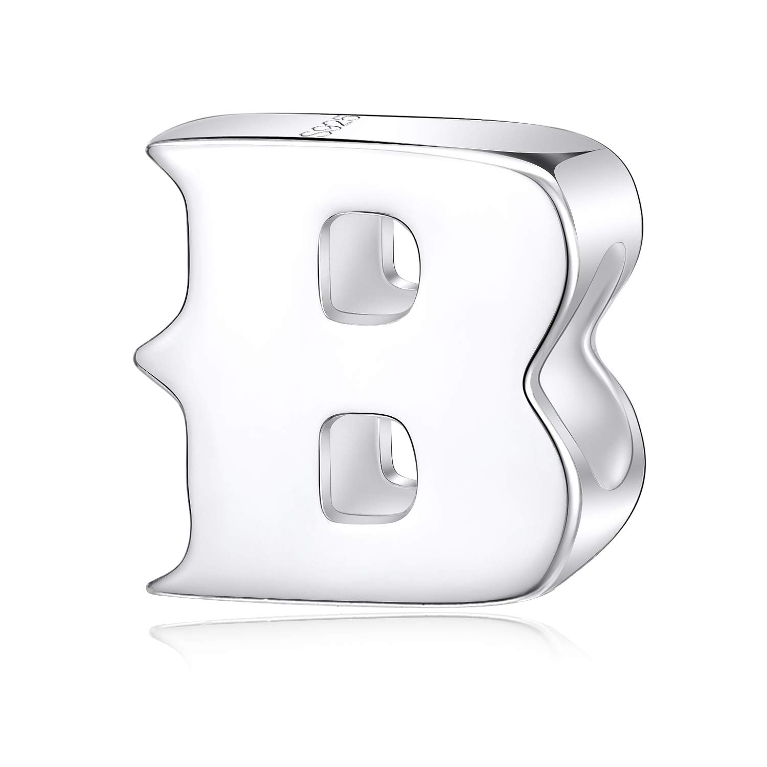 Alphabet Charms Letter Initial A-Z Genuine 925 Sterling Silver Beads fits Pandora Charms Bracelet (Letter B)