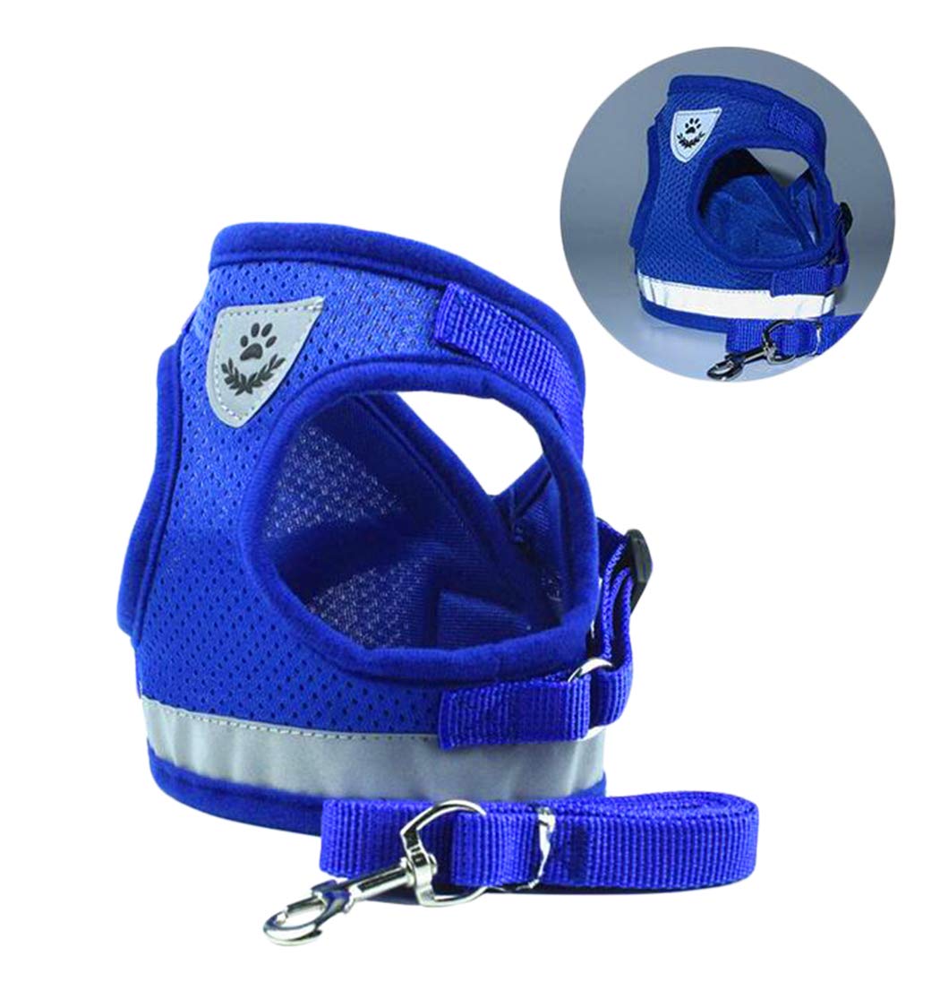 XIAOYU Reflective Dog Vest Harness and Leash Set, Harness Adjustable and 3M Reflective Vest for Small, Medium, Large Dogs, Blue, L