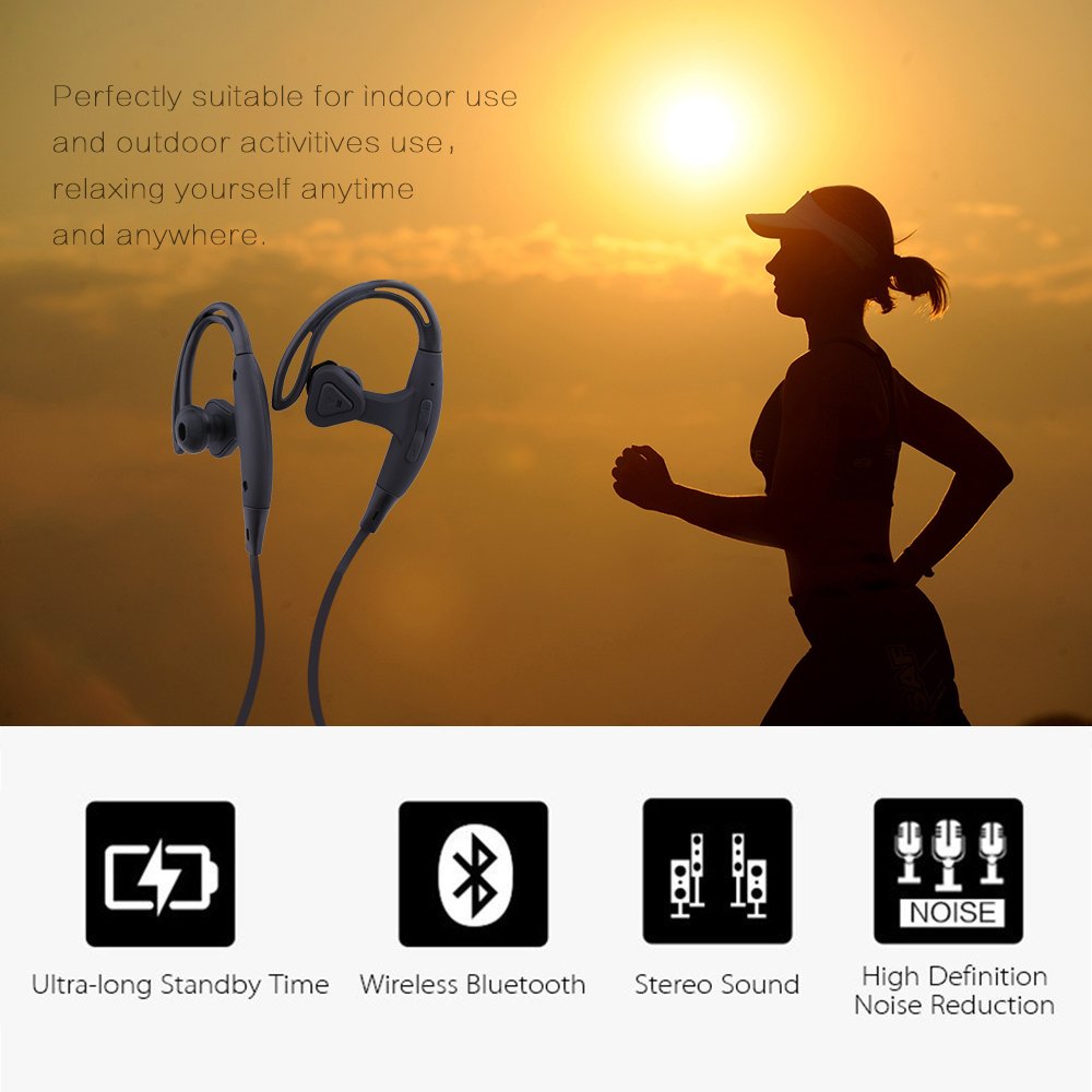 Sunvito Bluetooth Wireless 4.1 Headphones Sports Running Gym Exercise Earphones for iPhone 6, 6S, 6 Plus,Samsung Galaxy S5, S4 and more Smartphones and Tablets--Black