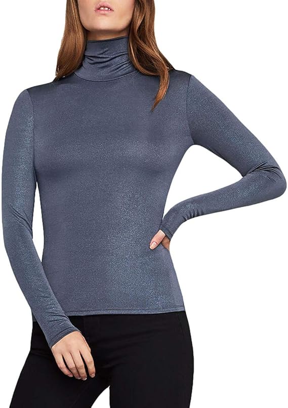 Amazon.com: BCBG Max Azria Women's Metallic Long Sleeve Fitted Turtleneck Top: Clothing