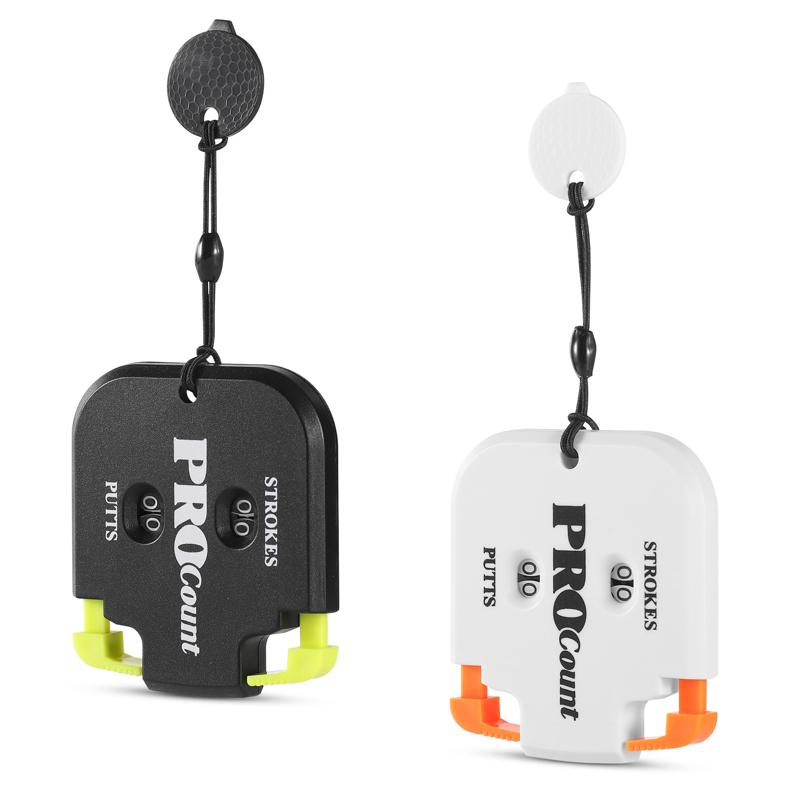 lasuroa 2pcs Golf Stroke Counter, Mini Golf Shot Clicker Counter Portable Golf Score Keeper with Dial Reset Tool Key Chain for Outdoor Sport Scoreboard Games Golf Accessories (Green + Orange)