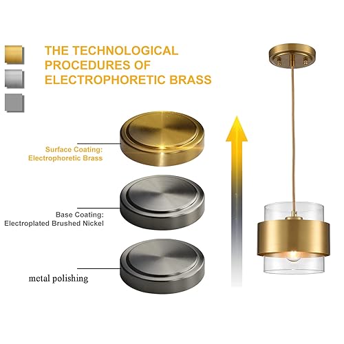 CLAXY Modern Brass Kitchen Pendant Light Height Adjustable Pendant Light  Clear Glass Shade