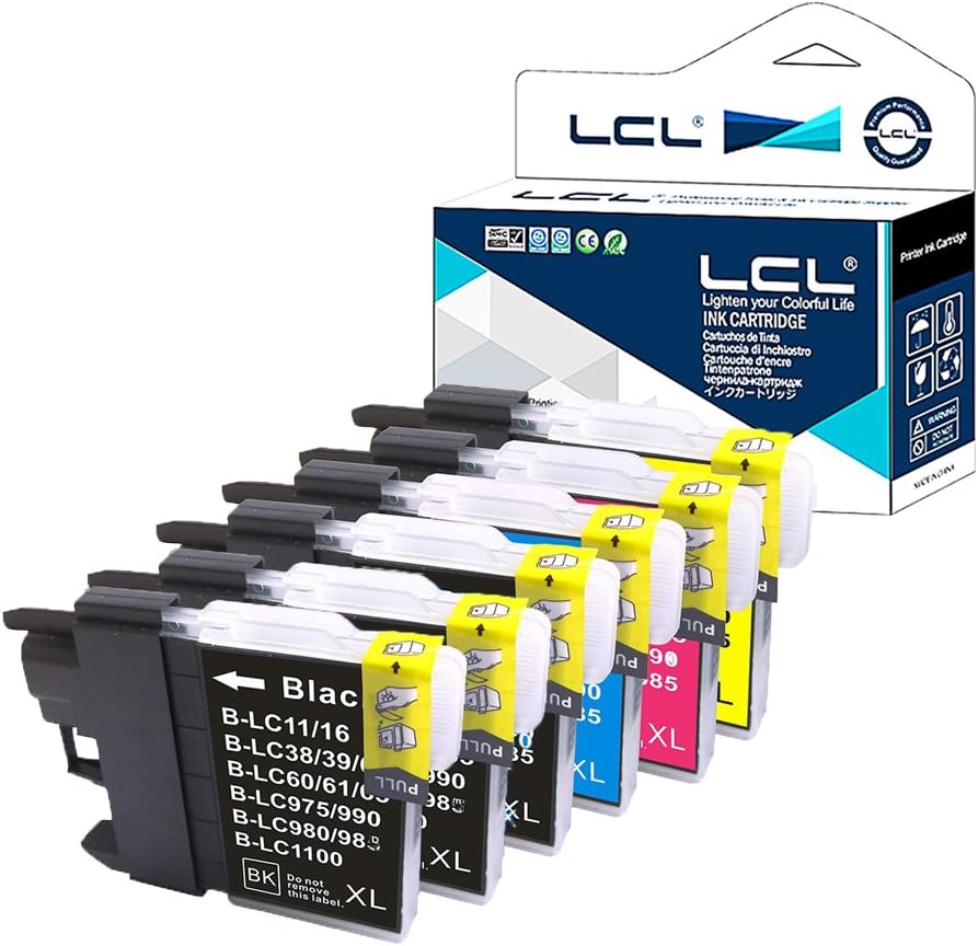 LCL LC980 Ink Cartridge Replacement for Brother LC980 LC1100 LC1100BK LC1100C LC1100M LC1100Y for DCP-J140W 145C 165C 185C 195C 197C 365CN 375CW 385C 390CN DCP-377CW (6Pack 3K CMY)