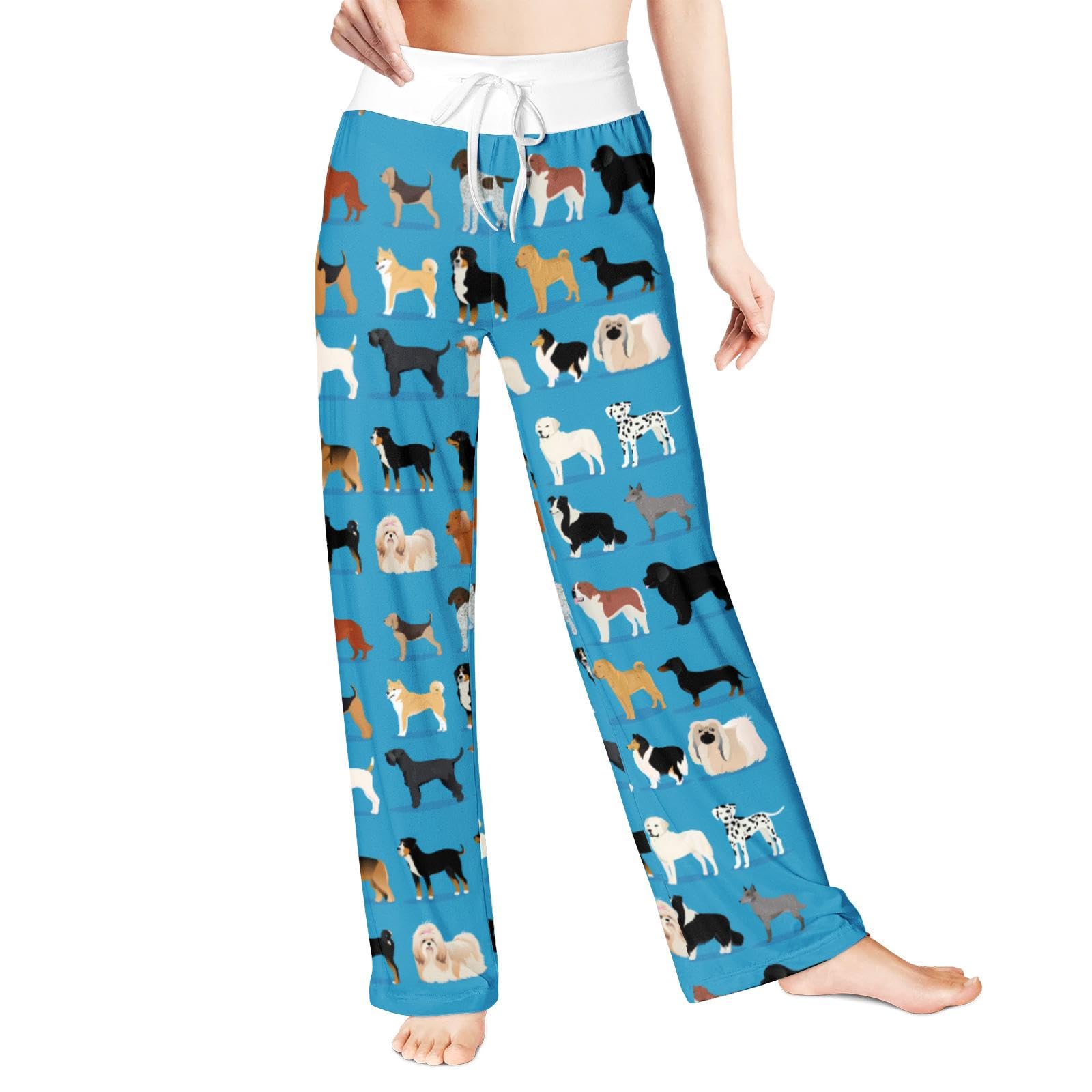 Photo 1 of DROEYROEST Dogs Womens Comfy Pajama Pants Wide Leg Drawstring Palazzo Lounge Pants Casual Pjs Sleepwear XL
