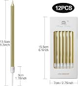 LFBEST Gold Birthday Candles 12Pcs with Holder Metallic Glitter 13cm view 2