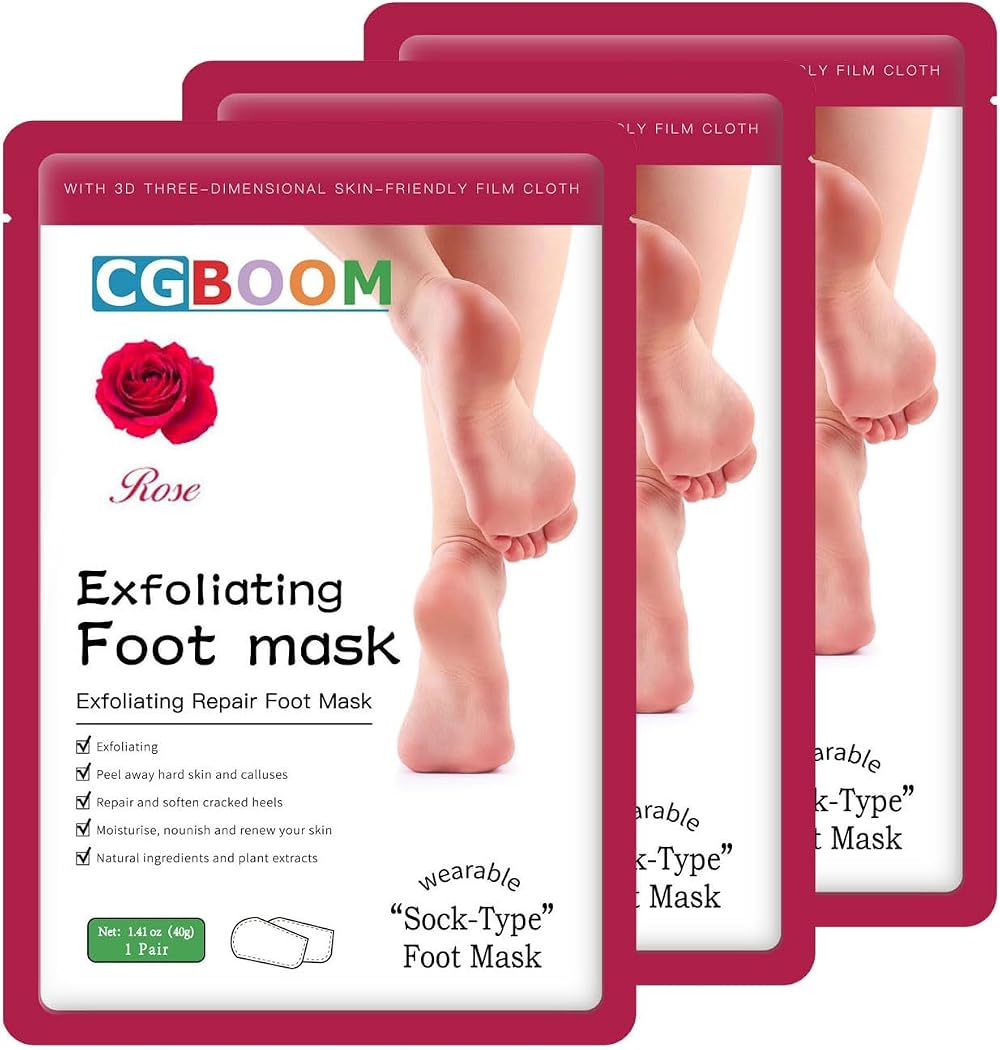 CGBOOM 3 Pack Foot Peel Mask Rose Exfoliating Socks Callus Remover Dry Cracked
