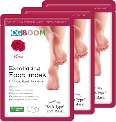 CGBOOM 3 Pack Foot Peel Mask Rose Exfoliating Socks Callus Remover Dry Cracked