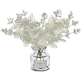 Tinsow 5 Pcs Artificial Eucalyptus Branches Real Touch Leaf Stem White Faux Eucalyptuses Wedding Bouquet Centerpiece Christmas Home Decor (White and Beige Mix, 5)