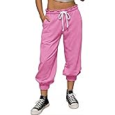 Fisoew Womens Capri Pants Casual Cinch Bottom Sweatpants Elastic Waist Drawstring Athletic Joggers Lounge Pants with Pockets