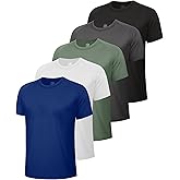 5 Pack Workout Mens T Shirts - Black Gym Quick Dry Short Sleeve Moisture Wicking Tee Tops for Athletic Work Casual Running