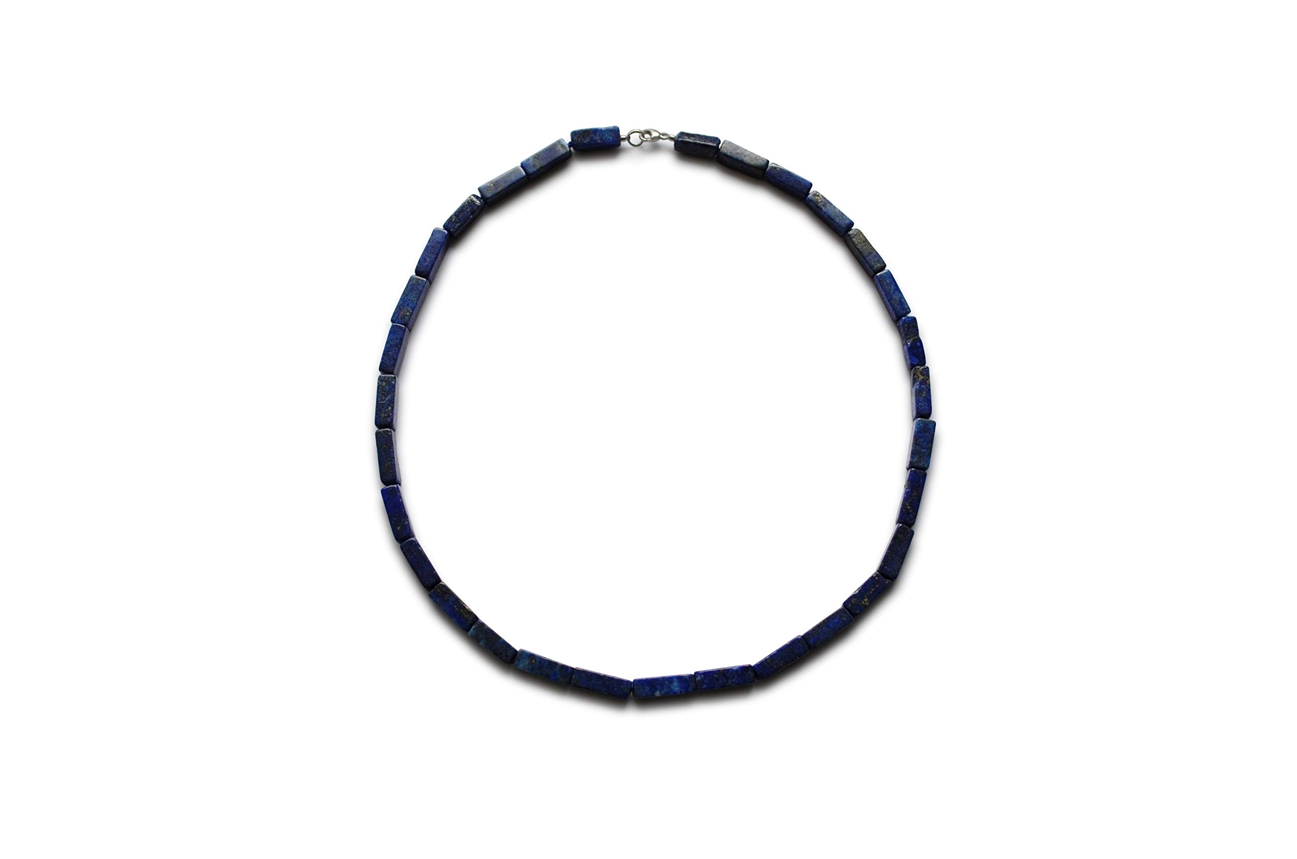 Lapis lazuli necklace, natural, rectangle, 4x13 mm, 925 silver lobster clasp, approx. 43 cm long