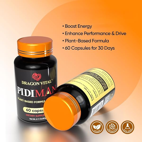 DRAGON VITAL PIDIMAN PLANT-BASED PERFORMANCE SUPPLEMENT FOR MEN, ENERGY AND DRIVE ENHANCEMENT FORMULA, 60 CAPSULES, 30-DAY SUPPLY, VEGAN DIETARY SUPPLEMENT