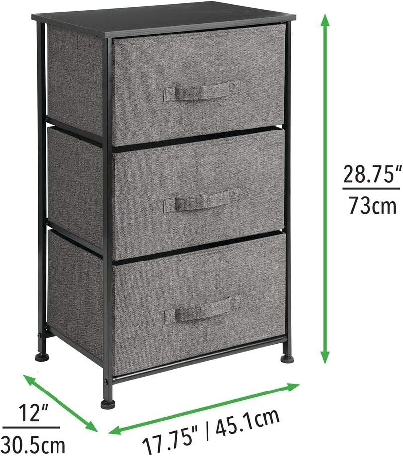 mDesign Vertical Dresser Storage Tower - Sturdy Steel Frame, Wood Top, Easy Pull Fabric Bins - Organizer Unit for Bedroom, Hallway, Entryway, Closets - Textured Print - 3 Drawers, Charcoal Gray/Black: Home & Kitchen