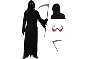 SQCJT Grim Reaper Costume Kids Adult,Halloween Scary Ghost Boys Cosplay Outfit with Accessories