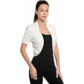 AmélieBoutik Women Short Sleeve Bolero Shrug Open Front Pleated Sides Cropped Cardigan for Dress Casual