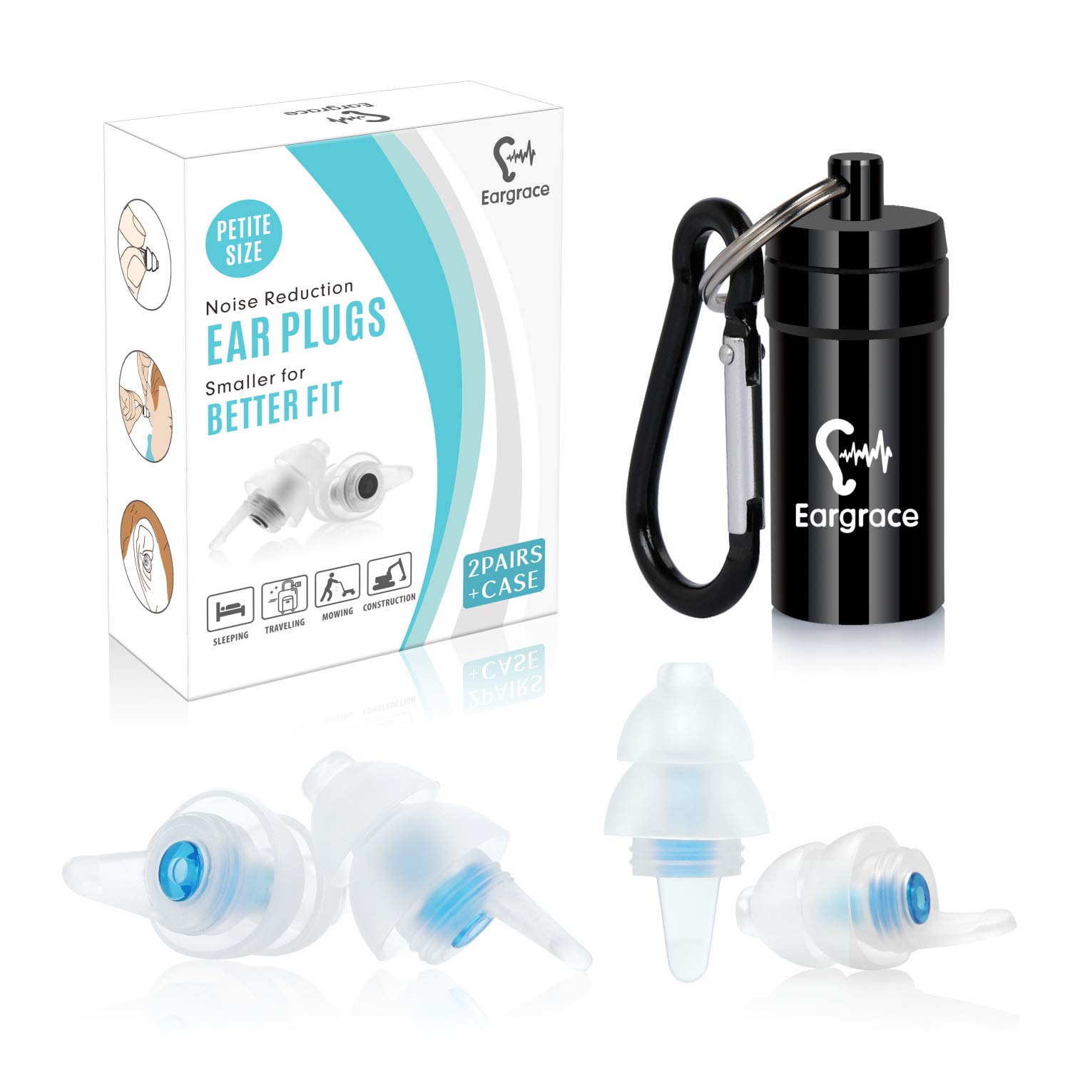 Ear Plugs for Sleeping, Eargrace 2 Pairs Soft Noise Reduction Earplugs for Small Ear Canals - Hearing Protection Earplugs for Sleep, Festivals, Concerts, Travel, Work, Motorcycle, Loud Events