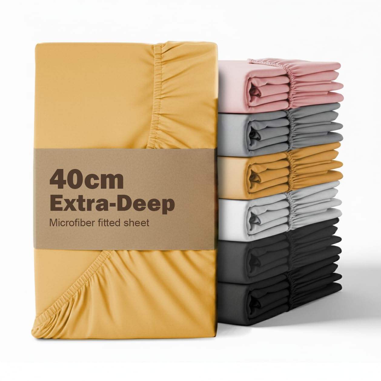 REHAN & CO Super King Fitted Sheet Ochre Extra Deep Pocket 16 Inch (40 Cm) Fitted Bed Sheets Super Soft 100% Brushed Microfiber Bed Sheets (183x200cm) — image 1