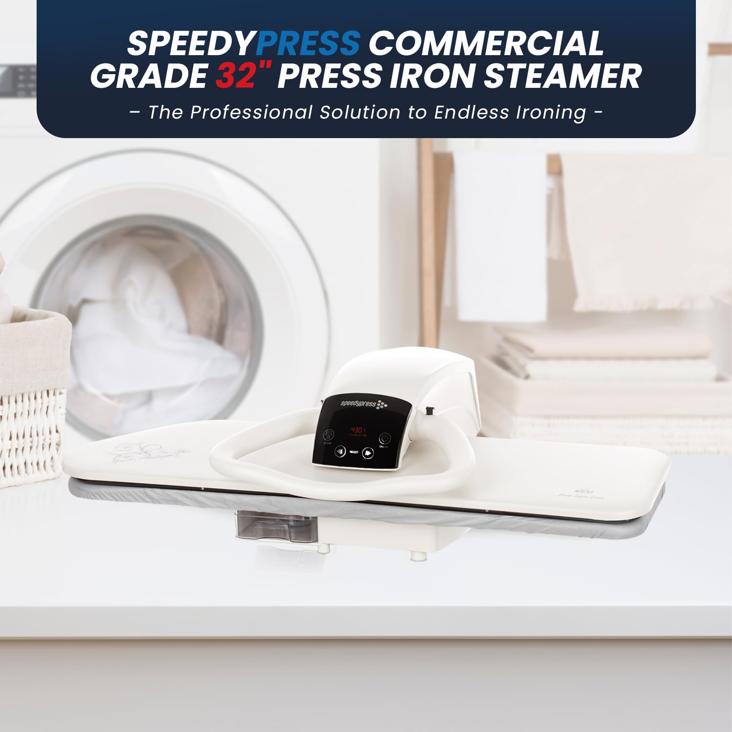 SpeedyPress 80HD Digital Steam Press - 32' XL Heavy-Duty Fabric Press Machine With Multiple Steam Settings, Fast-Heating, Water Filter