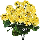 FERIAL2PCS Artificial Geraniums Silk Flowers Outdoor Artificial Geranium Bush Faux Flowers Yellow Geraniums for Floral Home Decor Indoor Garden Patio Grave Cemetary Vase Table Centerpiece
