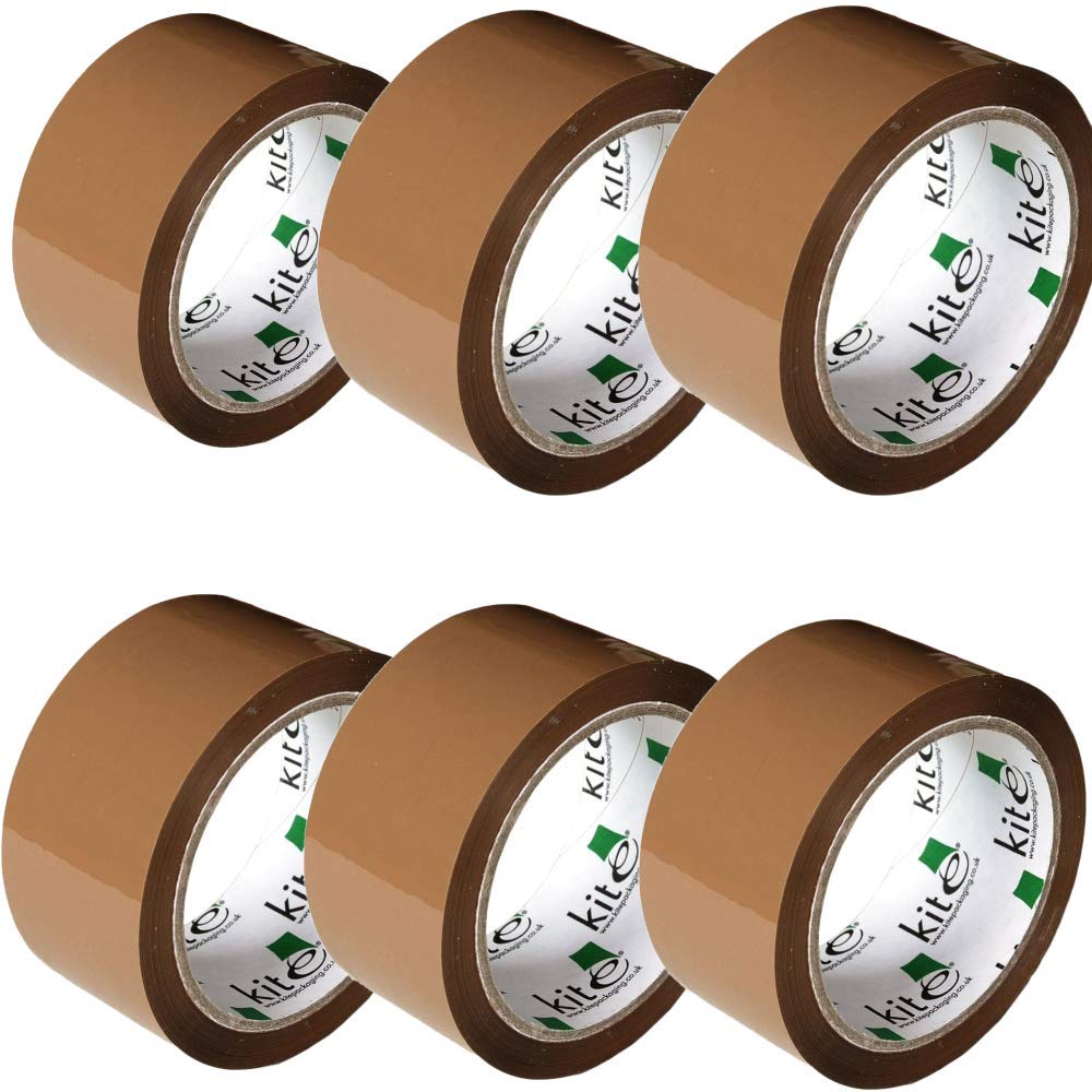 KitePackaging Heavy Duty Strong Brown Packing Tape 48mm x 66m - Strong Brown Tape Rolls for Parcel Boxes Moving House (Pack of 6 Tape Rolls)