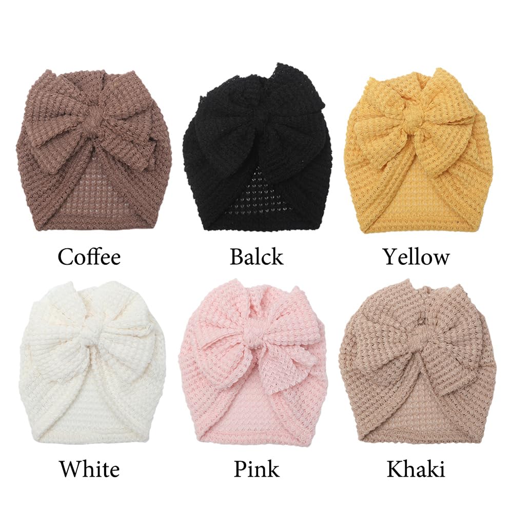 Esumun Baby Girls Hair Bow Turban Hat 6PCS Set, Top Bowknot Head Wrap Beanie India Caps for Infant Toddlers