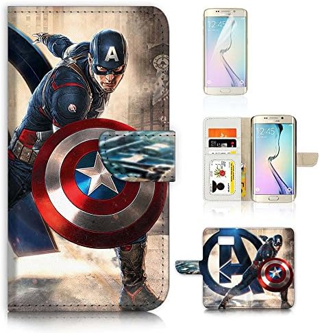 (For Samsung S7 Edge) Flip Case Wallet Cover with Screen Protector - US B30020 - Captain America Super Hero B30020