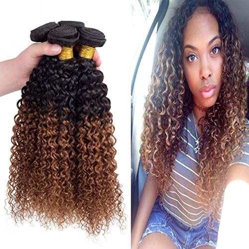 Ombre Jerry Curl Weave Human Hair 1B/30 Jerry Curl Blonde Human Hair Bundles Good Virgin Brazilian Curly Hair Soft Untangled Thick No Shedding (22inch &amp; 24inch &amp; 24inch)…