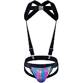 JOCKMAIL Men's Harness and Jockstrap Set Adjustable Elastic Chest Strap with Breathable Double Jock Underwear