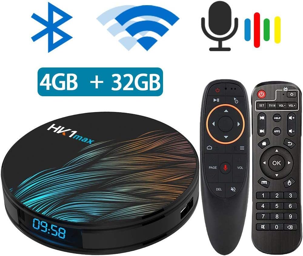 Android TV Box 9.0, Android TV Box RK3318 5.8G 2.4G Dual Band WiFi 4GB 32G Bluetooth 4.1 and Google Assistant Air Mouse with Gyro Media Player 3D 4K HD Resolution Set Top Tv Box