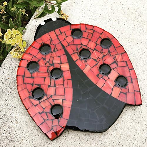 Ladybug Mosaic Large Drink Coaster/ Trivet, 8 inch Coaster with Red and Black Stained Glass Hot Plate
