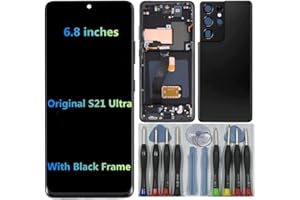 ZIAYI 6.8" AMOLED Original for Samsung Galaxy S21 Ultra Display Touch Screen Digitizer Assembly S21ultra 5G G998U G998U1 G998W G998B G998B/DS LCD Screen Replacement (with Black Frame + Back Cover+Tools)