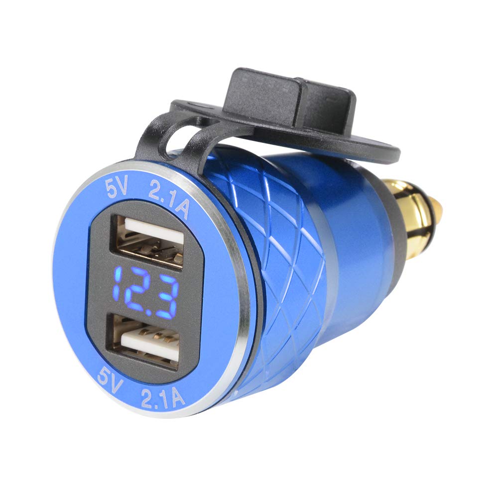 Sun3Drucker Dual USB Charger 4.2A Adapter + Voltmeter QC 3.0 Quick Charge Red Green Blue LED Voltage Indicator for Motorbike Motorcycle BMW DIN Hella Socket Blue …