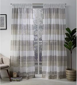 Exclusive Home Curtains Bern Striped Sheer Rod Pocket Panel Pair, 54x96, Natural, 2 Count