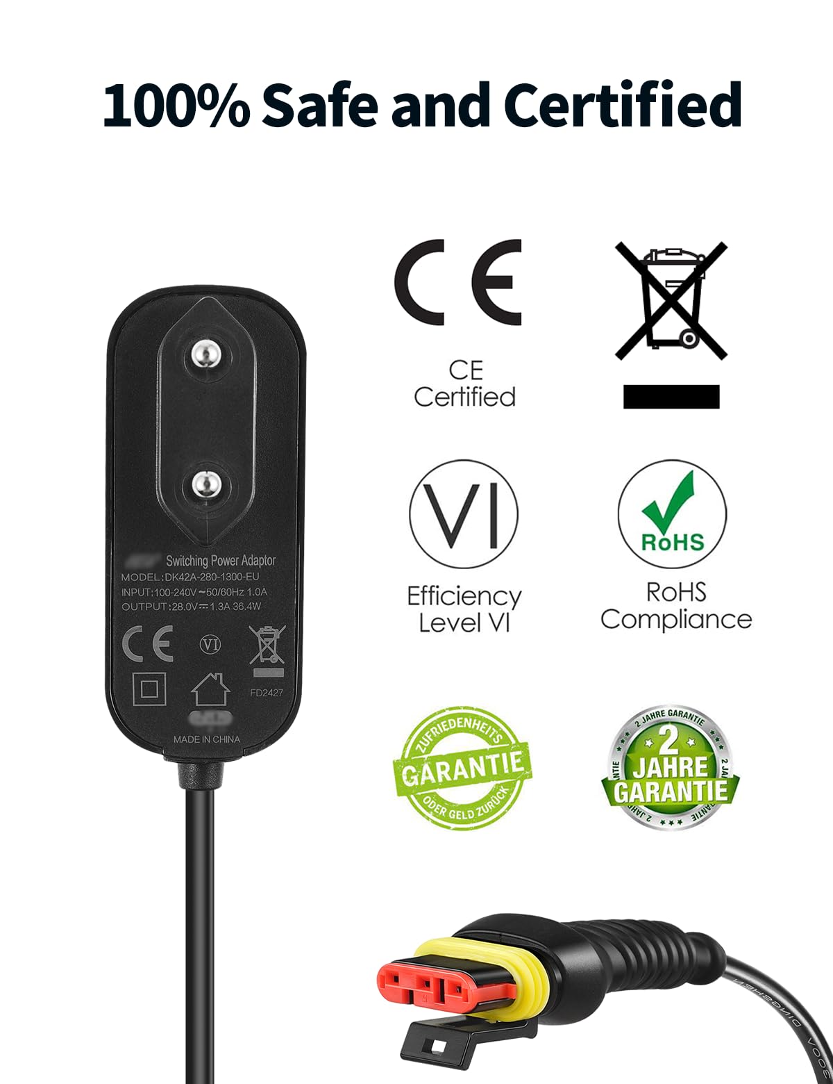 28 V 1,3A Adapter Rasenmäher Netzteil, Kompatibel mit Gardena R50Li, R80Li, R40li, R45Li, R70Li, Sileno City, Sileno Life, Sileno Minimo Rasenmäher, Husqvarna Automower 105, 310, 315, 315X Mähroboter 5