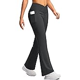 SANTINY Women's Fleece Lined Pants with Pockets Crossover Yoga Pants 28.5"/30.5"/32" Thermal Warm Flare Leggings for Women