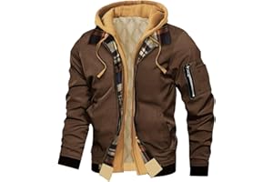Men's Winter Jacket Thick Thermal Double Zip Up Hooded Parka Coat Warm Fake Two-Piece Trucker Work Cargo Flight Jackets
