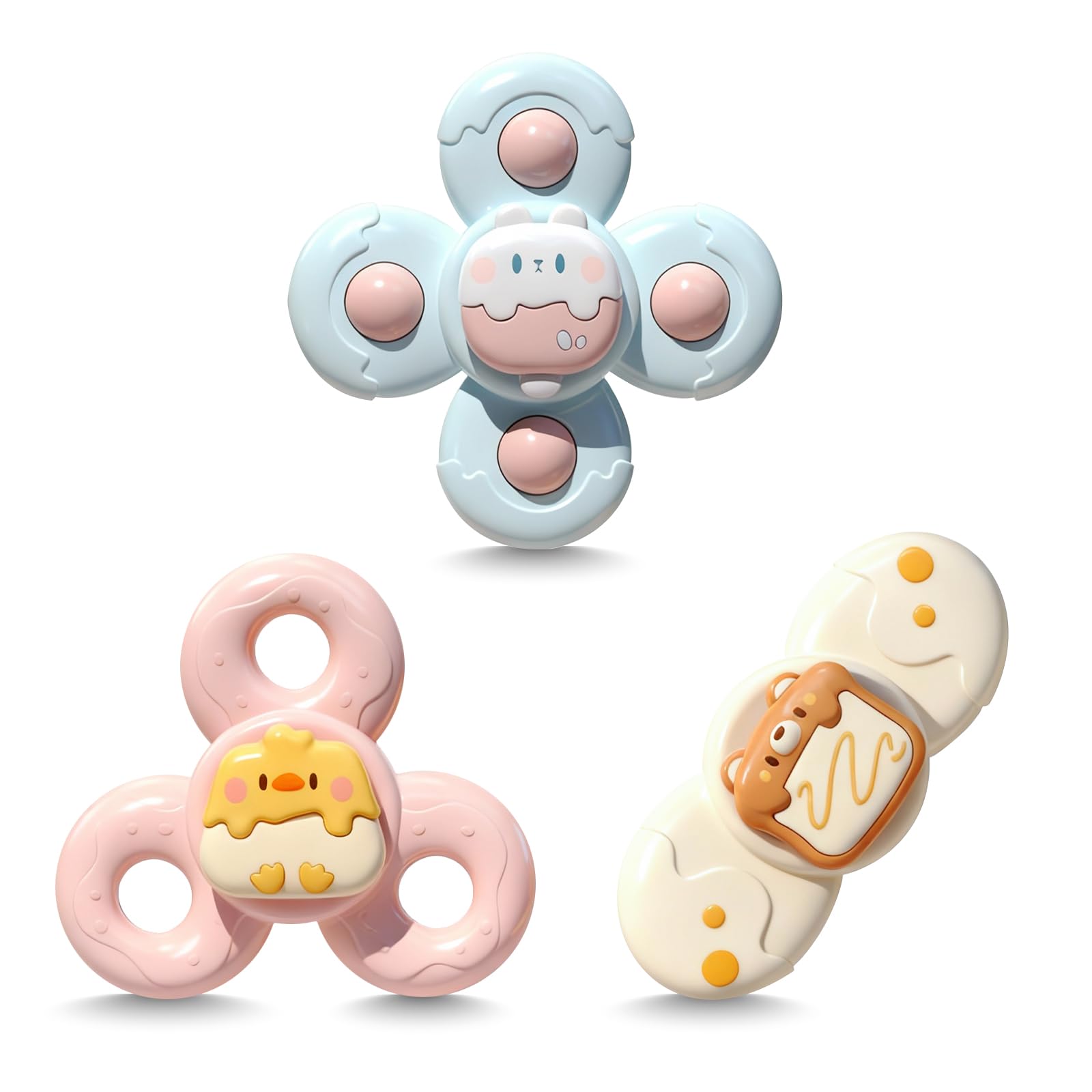 3-Pack Baby Suction Spinner (6+ Months) - CE Compliant Multi-Functional High Chair/Bath/Travel Sensory Item for Infants, BPA-Free Cute Animal Fidget Plaything