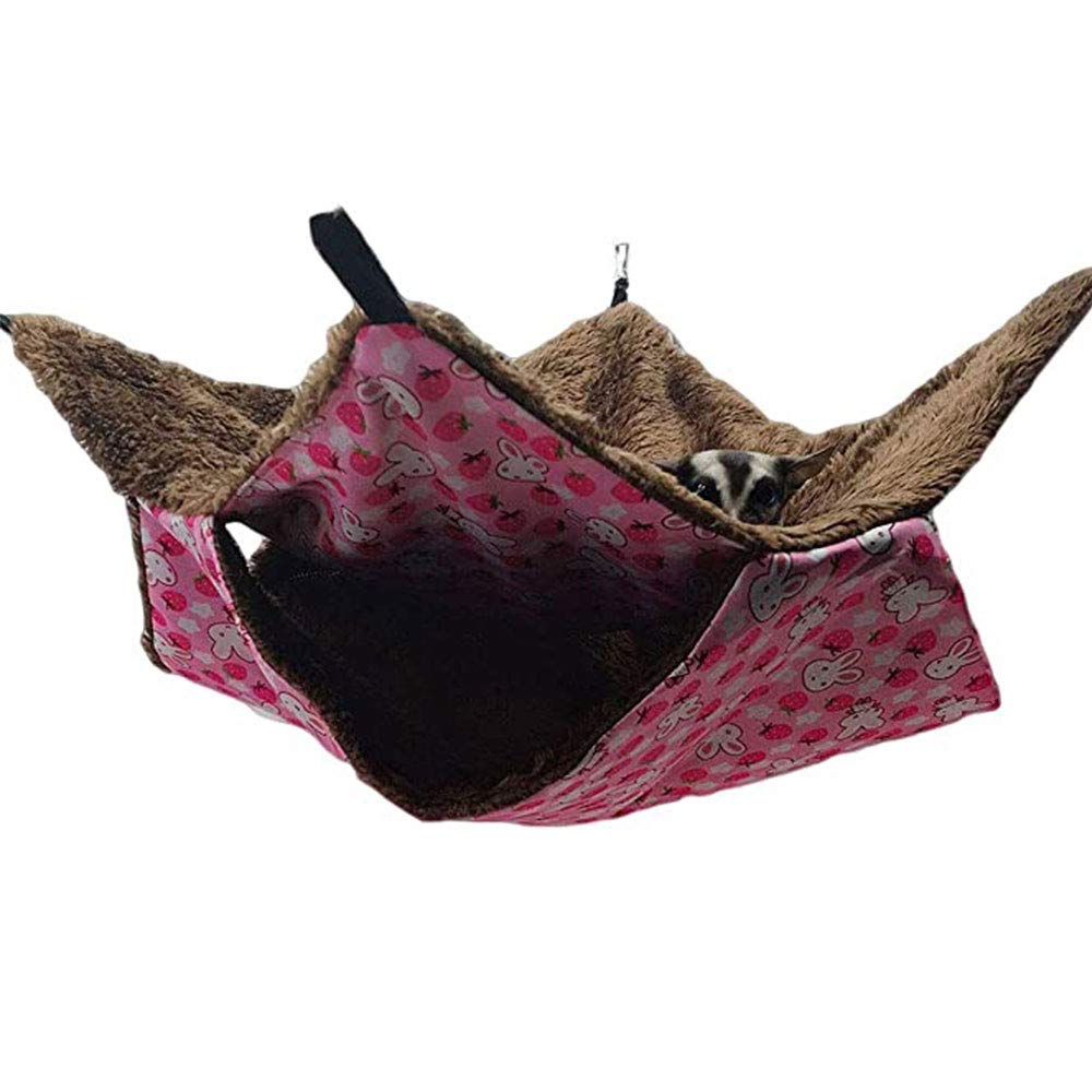 Oncpcare Pet Cage Hammock, Bunkbed Sugar Glider Hammock, Guinea Pig Cage Accessories Bedding, Warm Hammock for Small Animal Parrot Sugar Glider ferret Squirrel Hamster Rat Playing Sleeping (M, Pink)