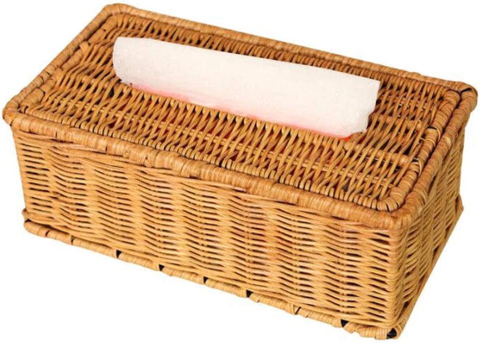 MSF Tissue Box Bamboo Rattan Woven Tissue Box Holder Paper Towel Rack Rectangular Household Hotel Bathroom Toilet Car Paper Towel Storage Basket,25x13.5x9.5cm (Color : Yellow)