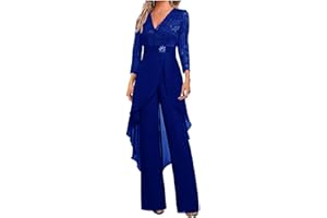 Mother of The Bride Pants Suit Set 2 PC Chiffon & Lace Wedding Guest Outfit with Rhinestone 3/4 Sleeves