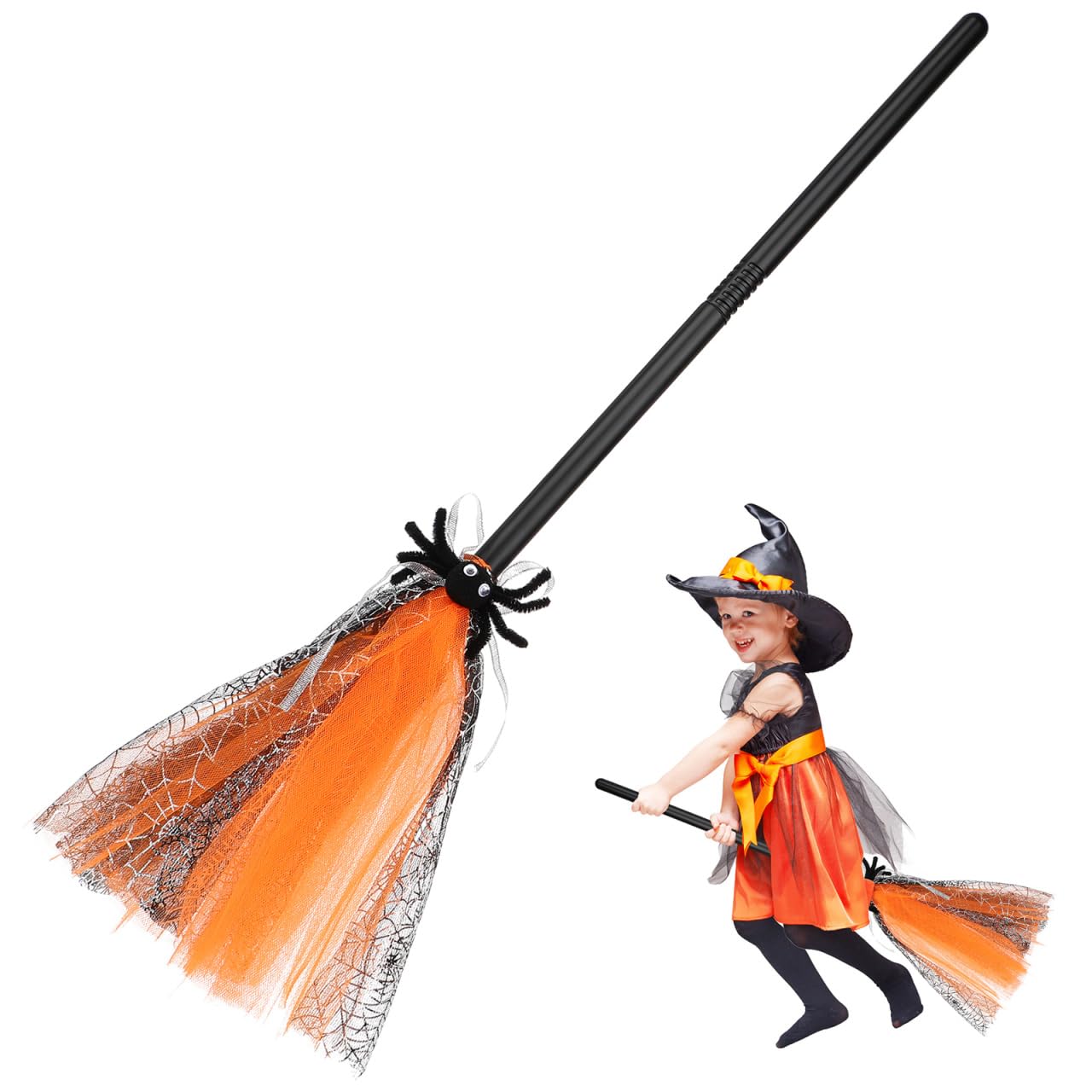 Milisten 1Pc Halloween Witch Broom Prop Creative Halloween Broom Toy Witch Flying Broomstick Cosplay Supplies for Halloween Party Kids Boys Girls Costume Decor (Orange)