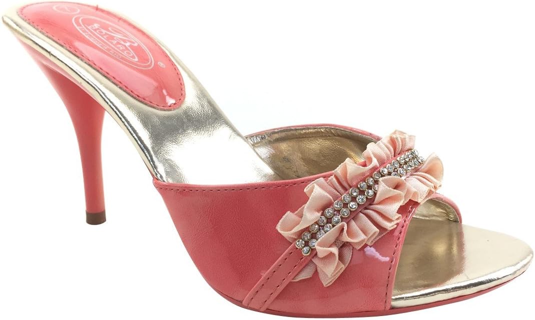 Brieten New Women's Rhinestone Lace High Heel Slides Dress Sandals